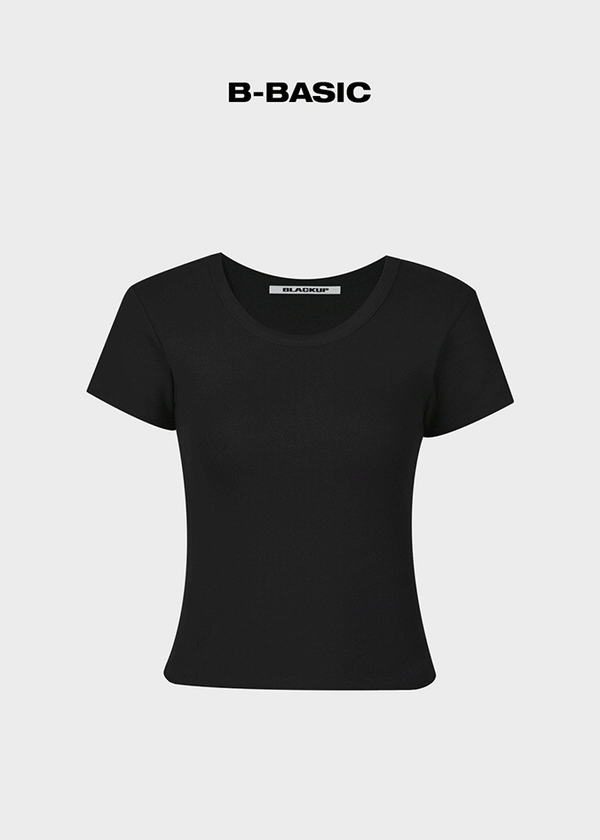 [B-BASIC] U Neck Ribbed Short Sleeve Tee 2 Size