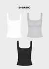 [B-BASIC] Basic Cotton Span Square Neck Sleeveless (Built-in Cap)