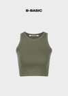 [B-BASIC] Camiseta sin mangas de cuello redondo acanalada corta.