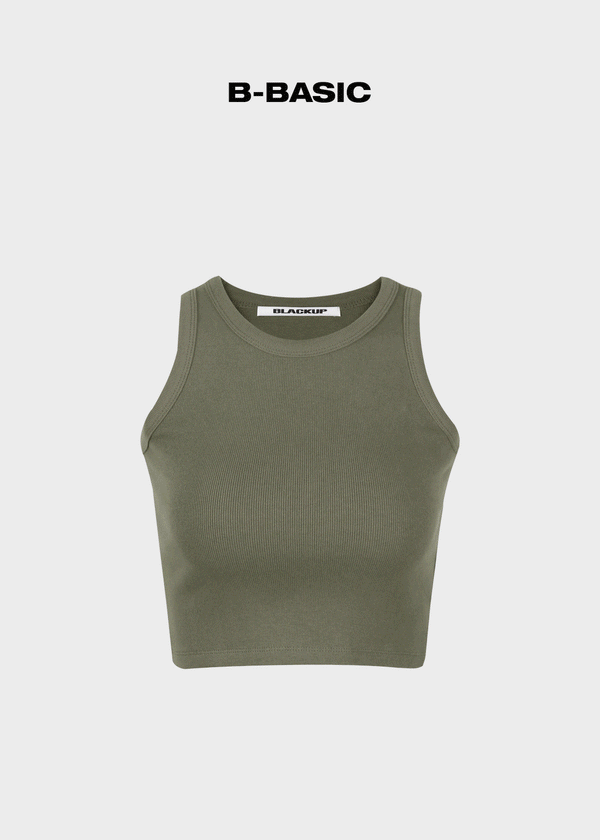 [B-BASIC] Camiseta sin mangas de cuello redondo acanalada corta.