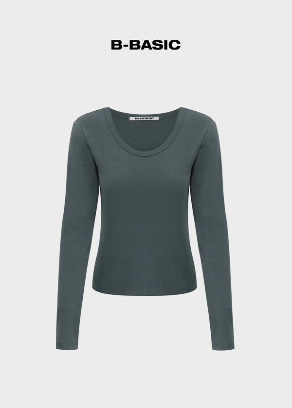 [B-BASIC] Camisa de manga larga con cuello en U estándar (2 TAMAÑOS)