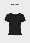 [B-BASIC] Camiseta de manga corta de canalé en forma de U 2 Tamaño