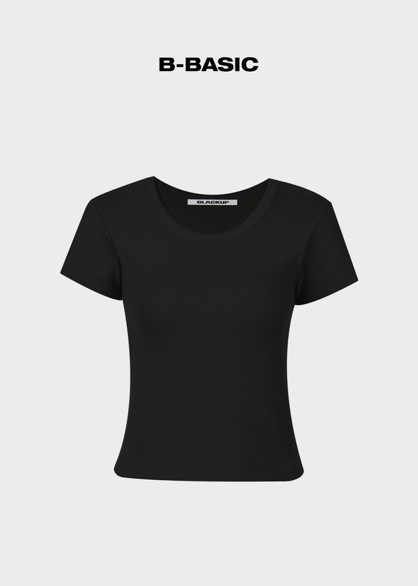 [B-BASIC] Camiseta de manga corta de canalé en forma de U 2 Tamaño