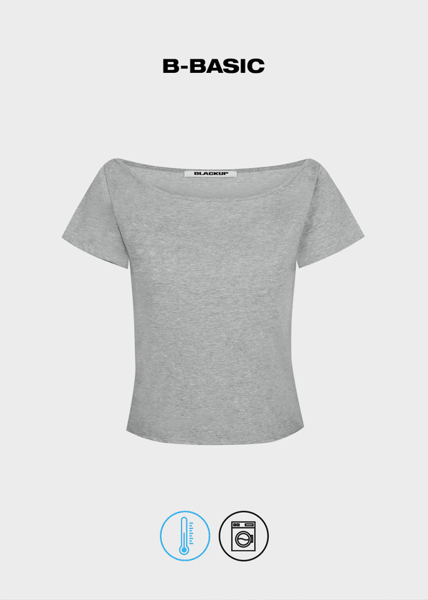 [B-BASIC] Camiseta de manga corta con cuello barco fresco y lavable 2TAMAÑO