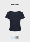 [B-BASIC] Camiseta corta de manga corta con cuello en U lavable 2TAMAÑO