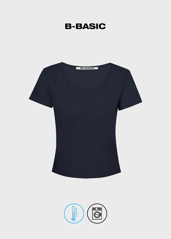 [B-BASIC] Camiseta corta de manga corta con cuello en U lavable 2TAMAÑO