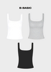 [B-BASIC] Basic Cotton Span Square Neck Sleeveless (Built-in Cap)