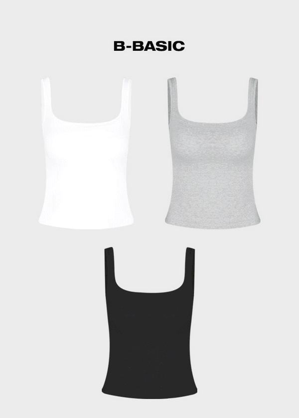 [B-BASIC] Basic Cotton Span Square Neck Sleeveless (Built-in Cap)