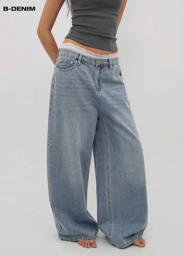 [B-DENIM] LIGHT WASHING WIDE JEANS 054