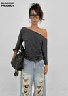 [MADE] Upper-face Boat Neck Batwing Sleeve T-shirt (Available as a set)