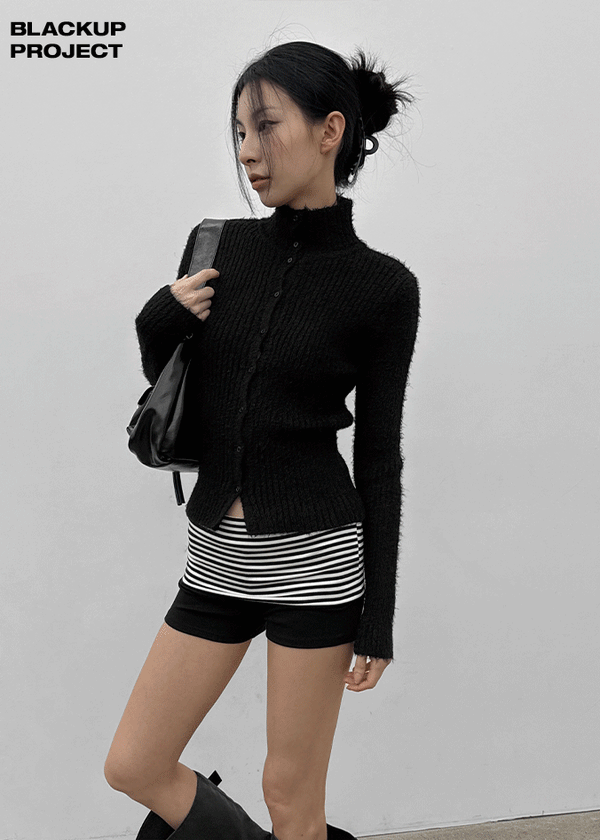 [MADE] Moeli Hairy Ribbed High-Neck Knit Cardigan