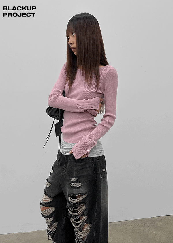 [MADE] Soflen Wool Button Boat Neck Knit