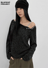 [MADE] Kenneck Knit Button Off-shoulder Long Sleeve T-shirt