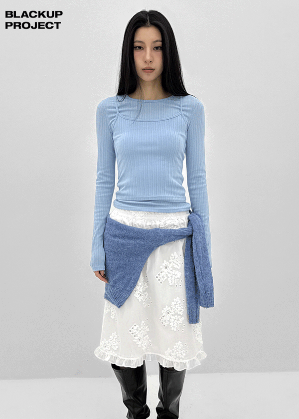 [MADE] Fluffy Layered Ribbed Long Sleeve Top (Set Available)