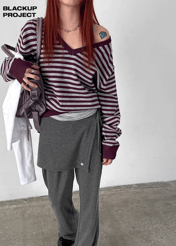 [MADE] Livni Stripe Loose Fit V-neck Knit