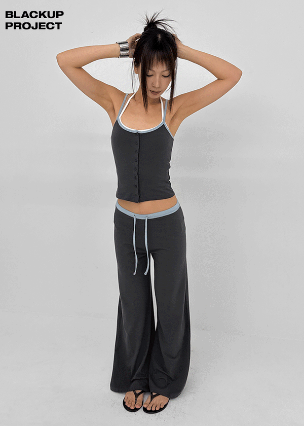 [MADE] Cloven Contrast Button Sleeveless Top (Set Available)