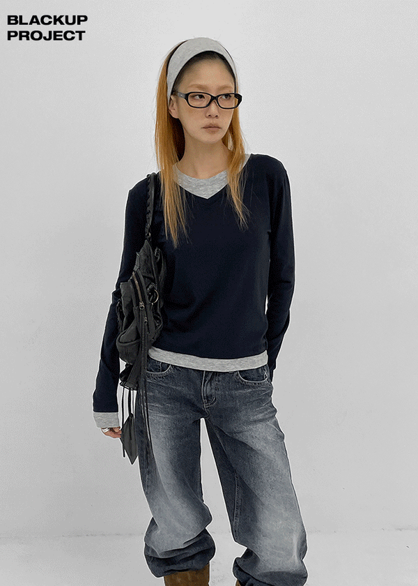 [MADE] Ove Layered V-neck Long Sleeve Tee