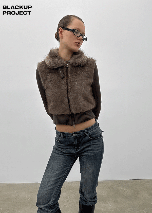 [MADE] Port Fur Collar Knit Zip-up