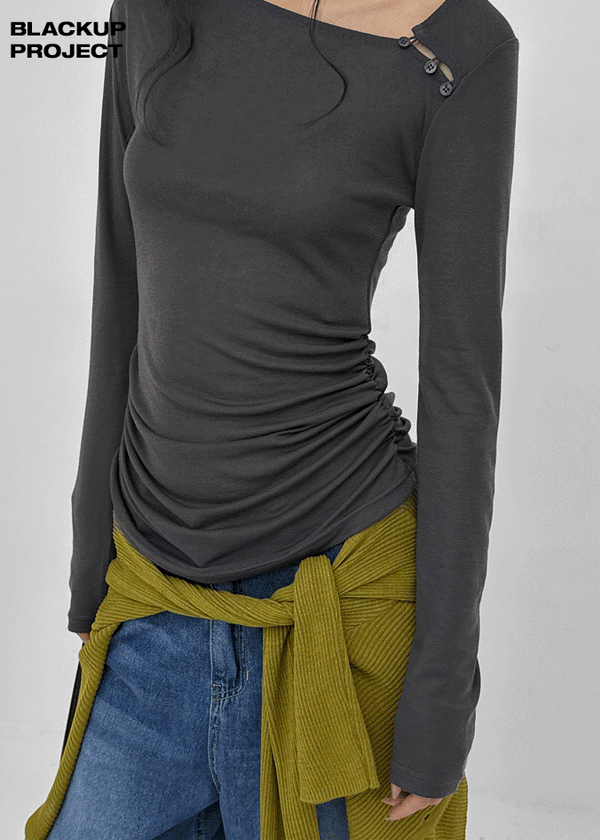 [MADE] Kotel Asymmetric Shirring Long Sleeve Top