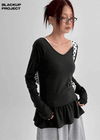 [MADE] Flooming V-neck Frill Long Sleeve T-shirt