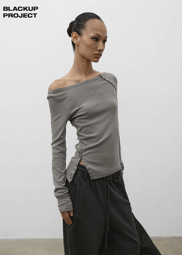 [MADE] Sur Slit Button Long Sleeve Tee