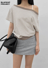 [MADE] Welco Stripe Off-Shoulder Short Sleeve Top
