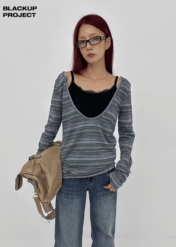 [MADE] Polish Stripe Deep U-Neck Long Sleeve Tee