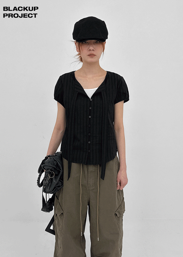 [MADE] Rouer Tie Short-Sleeve Blouse