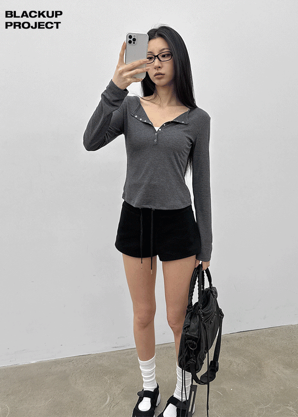 [MADE] Merib Waffle Henley-Neck Long-Sleeve T-Shirt