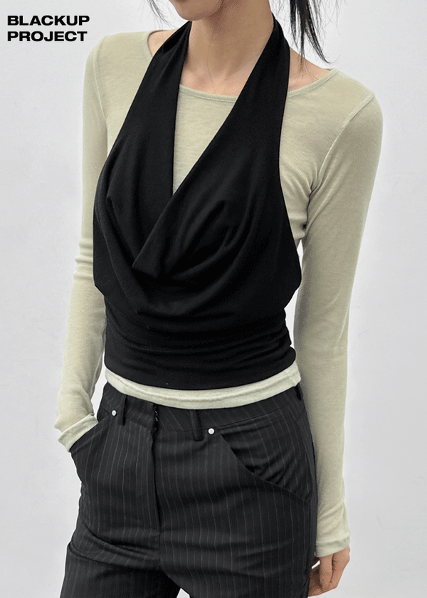 [MADE] Kusha Cowl-Neck Halter Sleeveless Top