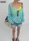 [MADE] Tesieth Sheer Deep V-Neck Knit Top