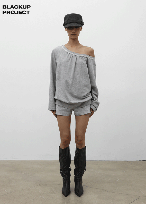 [MADE] Mumu Boat Neck Shirred Long Sleeve Tee