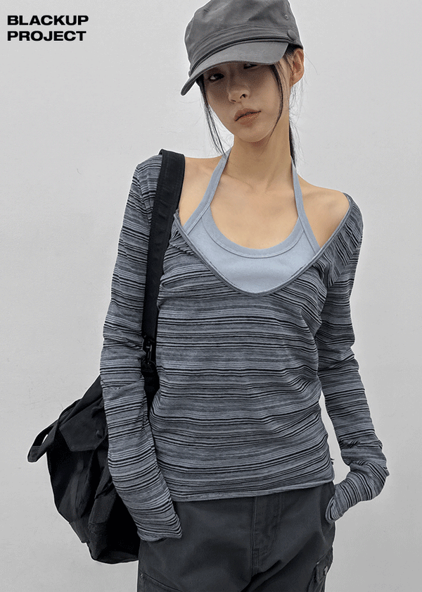 [MADE] Polish Stripe Deep U-Neck Long Sleeve Tee