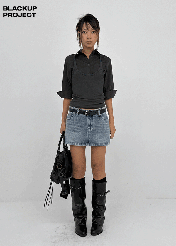 [MADE] Bylon Low-Waist Denim Mini Skirt Pants