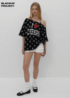 [MADE] Chiri Dot Print Off-Shoulder Short Sleeve Tee