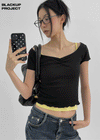 [MADE] Bellini Shirring V-Neck Short Sleeve Tee