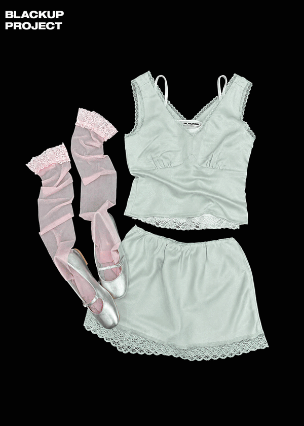 [MADE] Roheller Lace Satin V-Neck Sleeveless Top (Set Available)