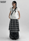 [MADE] Playit Check Pleated Wrap Midi Skirt