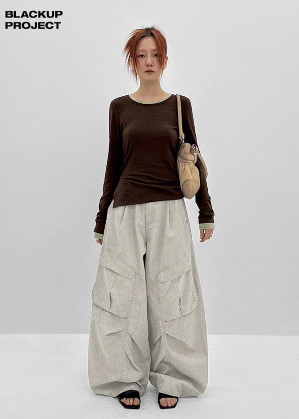 [MADE] Plindy Color-Block Slit Long Sleeve Top