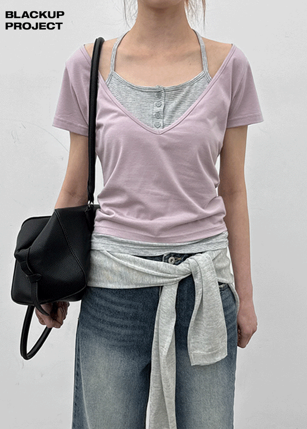 [MADE] Dolla Stripe Layered Short Sleeve Top