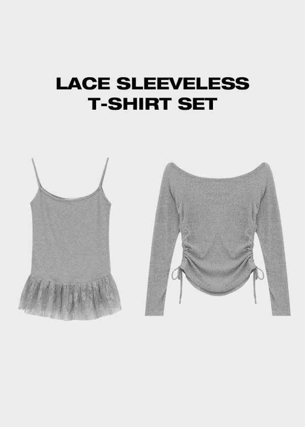 Ponta Set - Lace Sleeveless, Knit Long Sleeve T-shirt