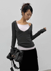 Ronpo SET - Deep V-neck Long Sleeve Tee, Sleeveless
