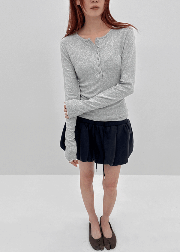 Vanilling Henley Neck Tension Long Sleeve T-shirt