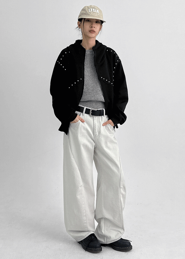 Light Back Pocket Cut Wide Pants