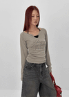 Runong Slit Slim Lettering Long Sleeve T-shirt