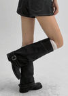 Betmon Washed Leather Buckle Long Boots