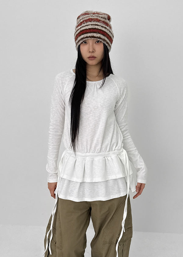 Celliver Frill Strap Layered Long Sleeve T-shirt