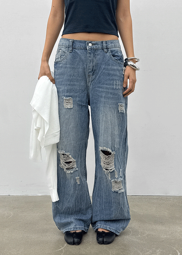 Trikin Damage Wide Denim Pants