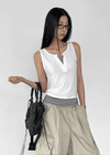 Bining Layered Stripe Henley Neck Sleeveless Tee (S/S Ver.)