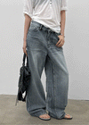 (UNISEX) Pichel Double Back Pocket Wide Denim Pants